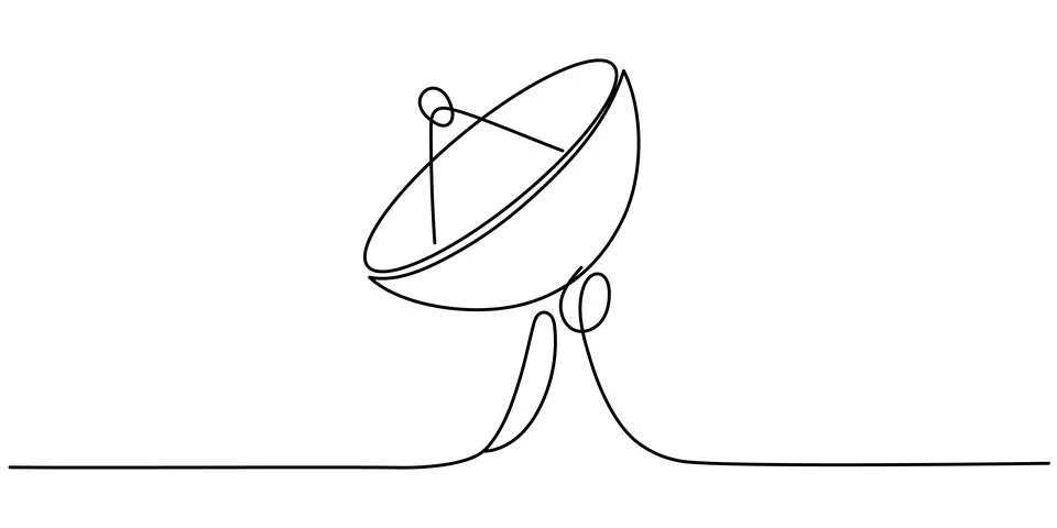 Satellite dish for space communication in continuous one line drawing. Mini.. Stock Illustration