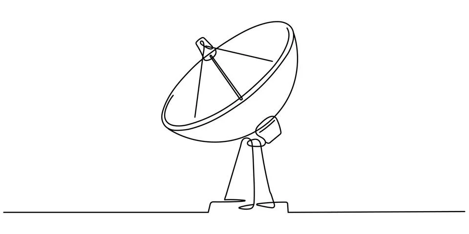 Satellite dish for space communication in continuous one line drawing. Mini.. Stock Illustration