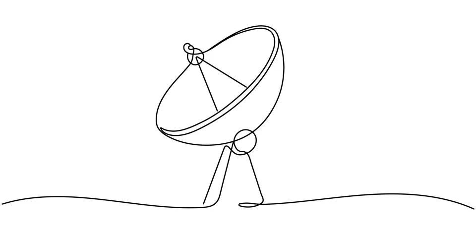 Satellite dish for space communication in continuous one line drawing. Mini.. Stock Illustration
