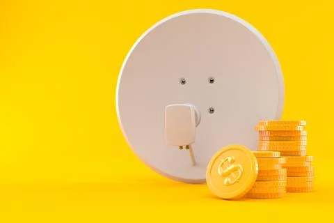 Satellite dish with stack of coins Stock Illustration