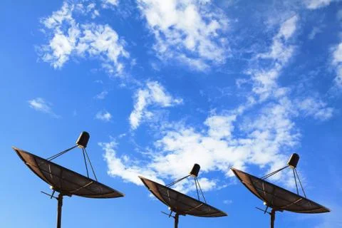 Satellite dish transmission data Stock Photos