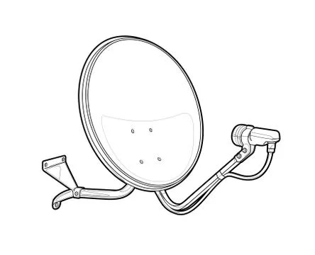 Satellite dish for tv - thin line drawing. parabolic mirror plate. radio sign Stock Illustration