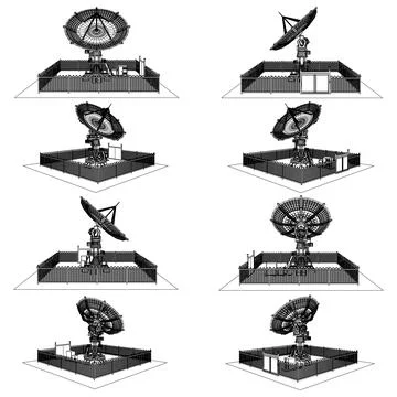 Satellite Dish Vector. Technical Blueprint Shows Radio Telescope. 库存插图