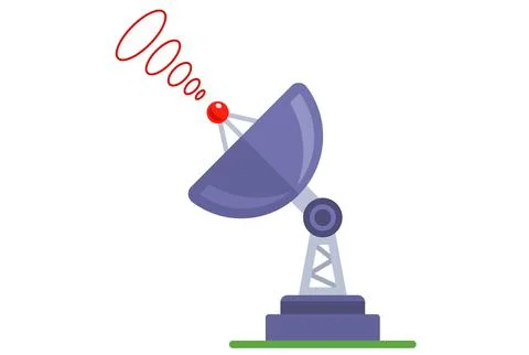 Satellite dish on a white background receiving or emitting a signal. Stock Illustration