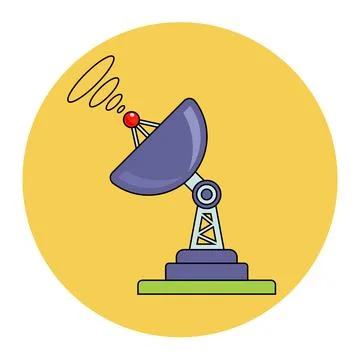 Satellite dish on a white background receiving or emitting a signal. Stock Illustration