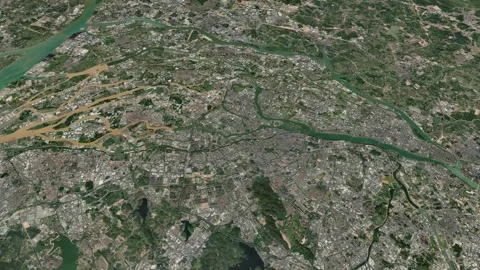 Satellite Dongguan map background loop. Spinning around China city air foot.. Vidéo 260166058