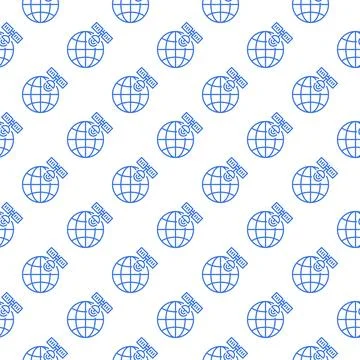 Satellite with Earth Globe vector concept line seamless pattern 스톡 일러스트