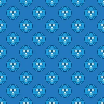 Satellite with Earth Globe vector concept blue seamless pattern Stock Illustration