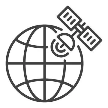 Satellite with Earth Globe vector concept thin line icon or sign イラスト素材