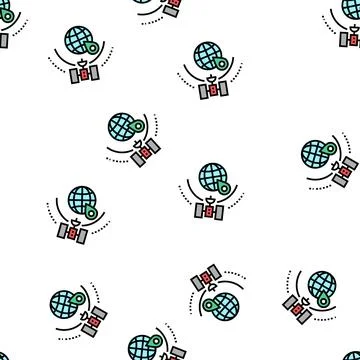 Satellite earth location pin vector seamless pattern Stock Illustration