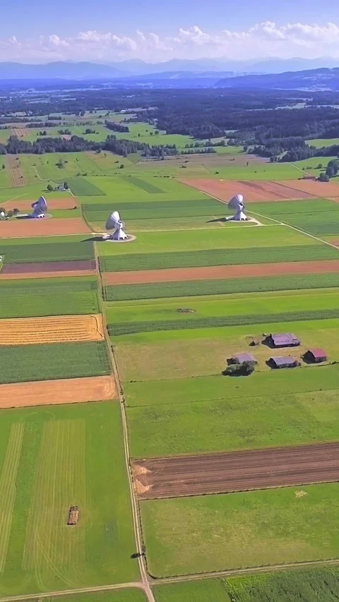 Satellite Earth Station, Raisting Germany, aerial view, vertical short video Stock Footage 283338085