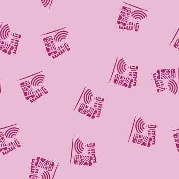 Satellite for field mapping glyph vector seamless pattern Stock Illustration