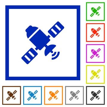 Satellite flat framed icons Stock Illustration
