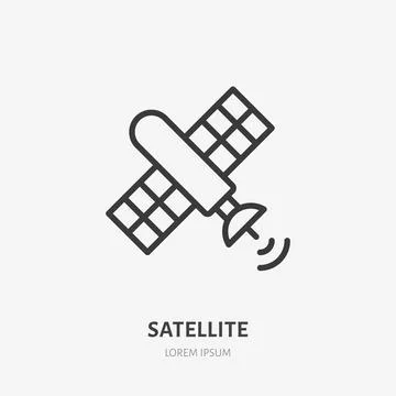 Satellite flat line icon. Vector outline illustration of telecommunication Stock Illustration