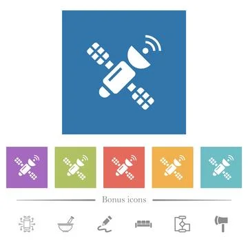 Satellite flat white icons in square backgrounds Stock Illustration