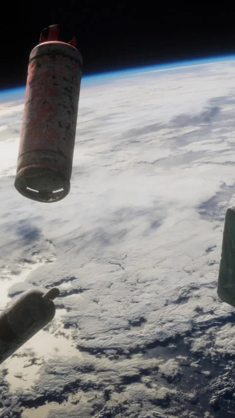 Satellite floating over Earth clouds with view of atmosphere Stock Footage 344962612