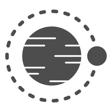 Satellite flying above planet solid icon. Cosmos vector illustration isolated on Stock Illustration