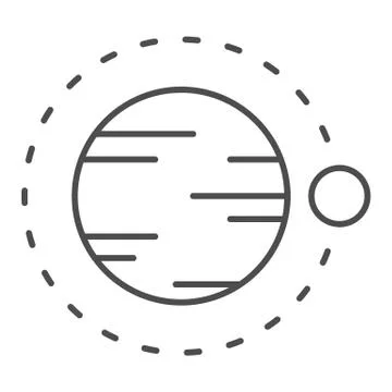 Satellite flying above planet thin line icon. Cosmos vector illustration Stock Illustration