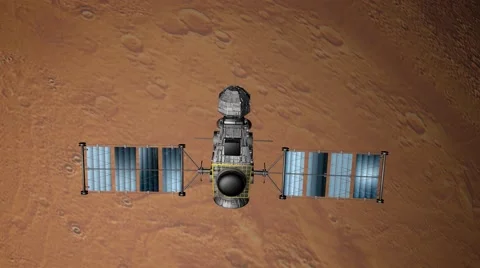 Satellite flying around Mars (4k) Stock Footage 46317893
