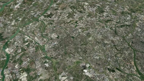Satellite Foshan map background loop. Spinning around China city air footag.. Stock Footage 260168926