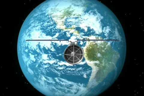 Satellite front view flying through space Video stock 110515