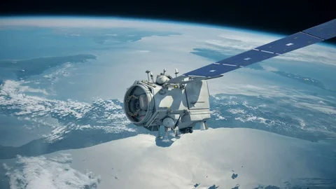 Satellite Global Communication Satellite Orbiting Earth Stock Footage