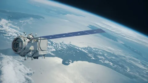 Satellite Global Communication Satellite Orbiting Earth Stock-Footage 93275161