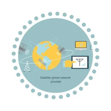 Satellite Global Network Provider Icon Flat Stock Illustration