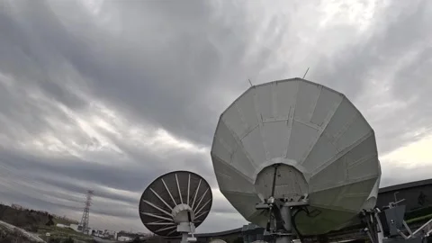 Satellite Ground Station Timelapse Sky City Stock Footage 339970652
