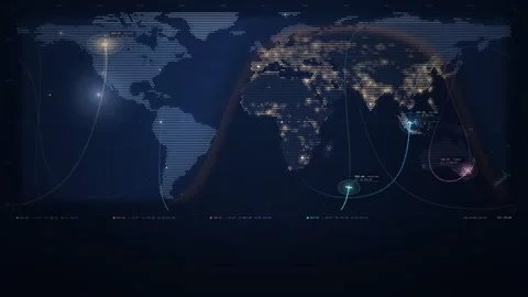 Satellite Ground Tracks Orbiting over World Map Day Night Seamless Loop Stockbeeldmateriaal 347525804