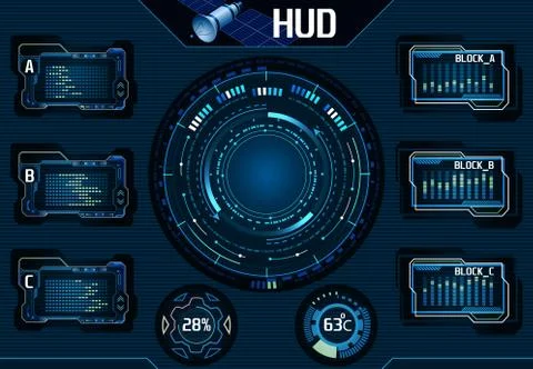 Satellite HUD UI Infographic Elements. Technology Graphic Interface - Illustr Stock Illustration