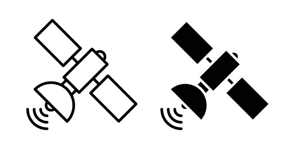 Satellite icon drawing lines. Silhouette style vector bundle Stock Illustration