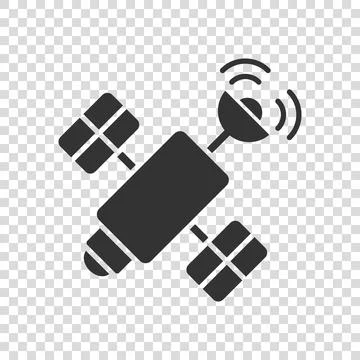 Satellite icon in flat style. Sputnik vector illustration on white isolated b Stock Illustration