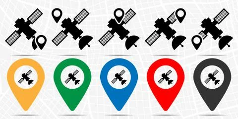Satellite icon in location set. Simple glyph, flat illustration element of te Stock Illustration