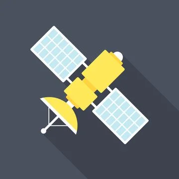 Satellite icon with long shadow. Flat design style. Stock Illustration