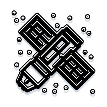 Satellite icon orbiting collecting data and communicating イラスト素材