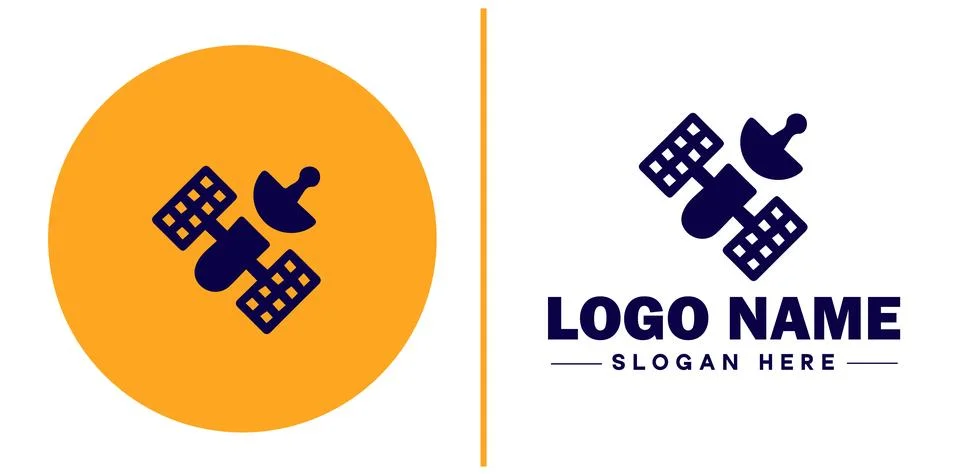 Satellite icon technology communication flat satellite logo sign symbol edi.. Stock Illustration