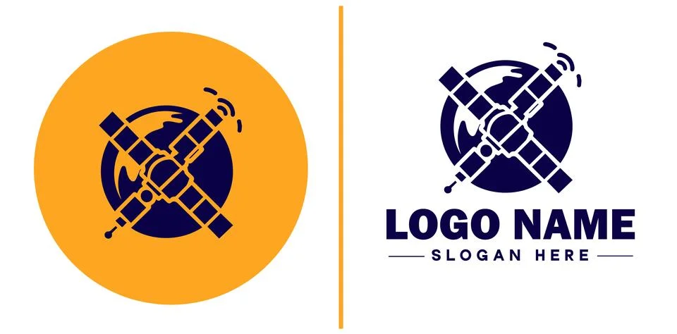 Satellite icon technology communication flat satellite logo sign symbol edi.. Illustrazione stock