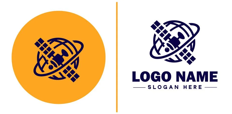 Satellite icon technology communication flat satellite logo sign symbol edi.. Stock Illustration