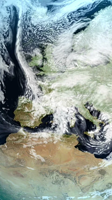 Satellite image of Europe with clouds movement. Vertical video. Elements of this Stock Footage 322124890