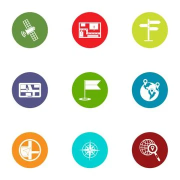 Satellite interference icons set, flat style Stock Illustration