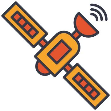 Satellite internet communication flat vector icon. Outer space satellite sends Stock Illustration
