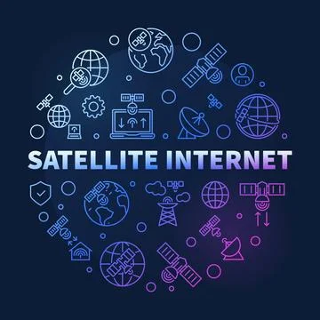 Satellite Internet vector concept outline round colored banner. Technology .. Stock Illustration