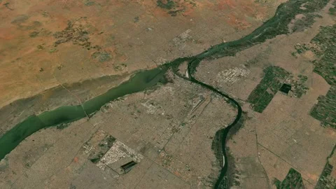Satellite Khartoum map background loop. Spinning around Sudan city air foot.. Vidéo 260608503