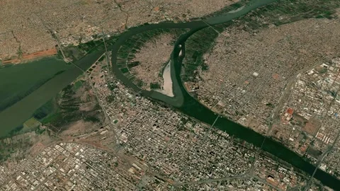 Satellite Khartoum map background loop. Spinning around Sudan city air foot.. Vidéo 260613943