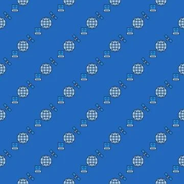 Satellite with Laptop and Globe vector Satellite Broadband blue seamless pa.. Illustrazione stock