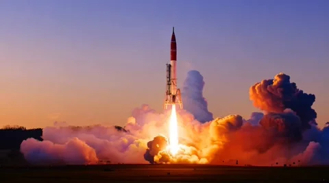 Satellite Launch Rocket Ignition and Ascent into Earth Orbit 4K Stock Footage 332132789