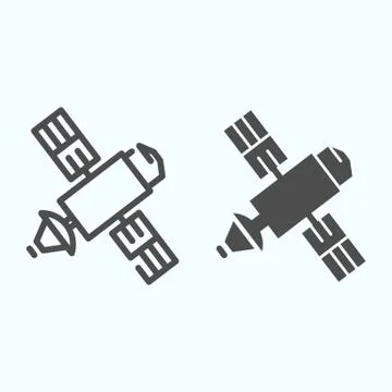Satellite line and solid icon. Space communication system broadcasting with Ilustración de archivo
