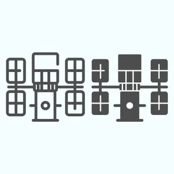 Satellite line and solid icon. Orbit science space station. Universe exploration Stockillustratie