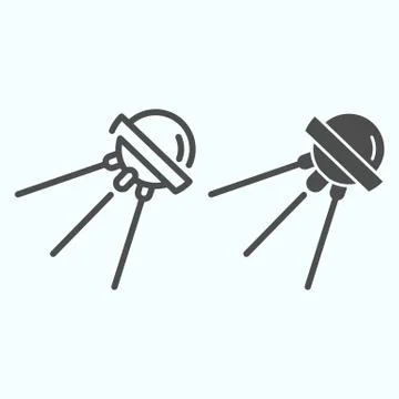 Satellite line and solid icon. Sputnik 1 with round shadow. Outer space design Stock Illustration